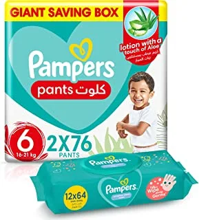 Pampers Pants, Size 6, 152 Diapers + 768 Complete Clean Baby Wet Wipes