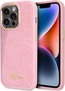 Guess Pu Croco Case With Metal Camera Outline For iPhone 14 Pro - Pink