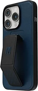 جراب جلد PU لهاتف iPhone 14 Pro من Levelo Morphix Gripstand - أزرق ستورم