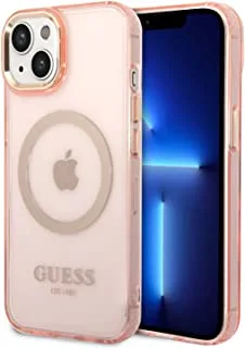 Guess Magsafe Case With Translucent Gold Outline For iPhone 14 Max - Pink