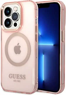 Guess magsafe case with translucent gold outline for iphone 14 pro - pink