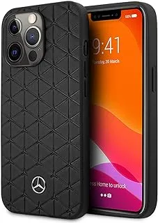 CG MOBILE Mercedes-Benz Genuine Leather Hard Case With Quilted Mini Stars Pattern & Metal Star Logo For iPhone 14 Pro Max - Black