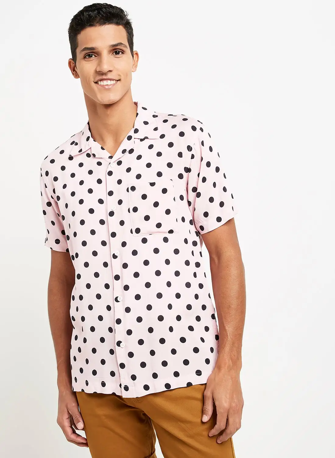 DSTRUCT Polka Dots Print Short Sleeves Shirt Pink