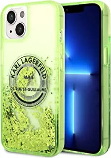 جراب Karl Lagerfeld Liquid Glitter RSG صلب لهاتف iPhone 14 Max (6.7 بوصة) - أخضر
