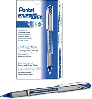 قلم حبر جل Pentel Energel NV ، (0.7 مم) ، غطاء متوسط ​​النقطة ، رأس معدني ، حبر أزرق ، صندوق 12 (Bl27-C)
