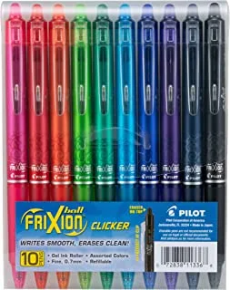 PILOT FriXion Clicker Erasable, Refillable & Retractable Gel Ink Pens, Fine Point, Assorted Color Inks, 10 Count (Pack of 1) Pouch (11336)