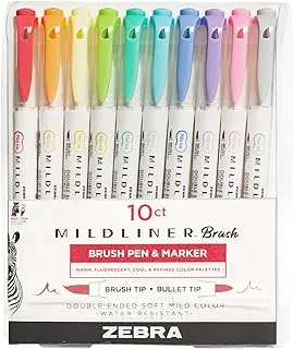Zebra Pen Mildliner Double Ended Brush and Fine Tip Pen, Assorted Colors, 10-Count, Model Number: 79101