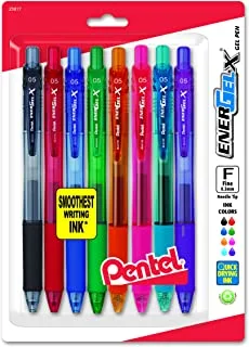 Pentel EnerGel-X Retractable Liquid Gel Pen, 0.5mm, Needle Tip, Assorted Ink, Pack of 8 (BLN105BP8M)