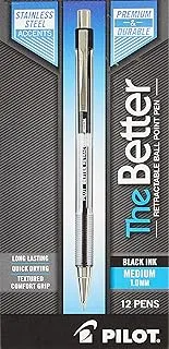 Pilot The Better Ball Point Pen Refillable & Retractable Ballpoint Pens, Medium Point, Black Ink, 12-Pack (30005)
