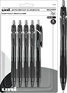 Uniball Jetstream Elements 5 Pack, 1.0mm Medium Black, Wirecutter Best Pen, Ballpoint Pens, Ballpoint Ink Pens | Office Supplies, Ballpoint Pen, Colored Pens, Fine Point, Smooth Writing Pens