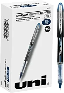 Uniball Vision Elite BLX Rollerball Pens, Blue/Black Pens Pack of 12, Micro Pens with 0.5mm Ink Black Pen