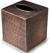 Monarch Abode 19627 Hand Hammered Tissue Box Square Cover Holder and Dispenser, Metal Dresser Accessories for Office Bathroom Decor Vanity, Decorative Tissue Box Holder, Antique Copper Finish