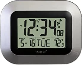La Crosse Technology WT-8005U-S Atomic Digital Wall Clock with Indoor Temperature, Silver 9 by 1 by 7.2 inches