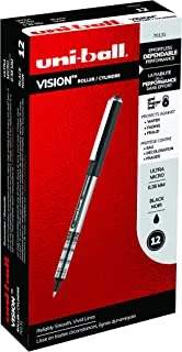 uni-ball Vision Rollerball Pens Fine Point Ultra-Micro Tip, 0.38mm, Black, 12 Pack