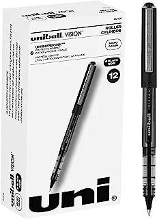 Uniball Vision Rollerball Pens, Black Pens Pack of 12, Fine Point Pens with 0.5mm Micro Tip Ink Pen, Pens Fine Point Smooth Writing Pens, Bulk Pens, and Office Supplies