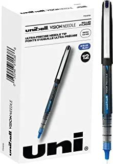 uni-ball Vision Needle Rollerball Pens Fine Point Micro Tip, 0.5mm, Blue, 12 Pack