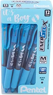Pentel EnerGel-X قلم جل قابل للسحب ، (0.7 مم) متوسط. السطر ، حبر السماء الزرقاء - إنه فتى! صندوق دزينة (BL107SPC12)