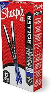 SHARPIE Rollerball Pen, Needle Point (0.5mm) Precision Pen, Blue Ink, 12 Count