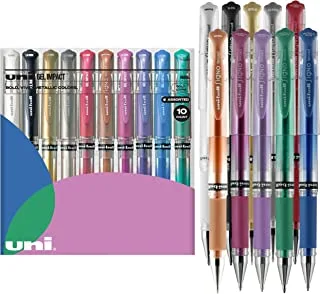 مجموعة أقلام جل إمباكت يونى بول سيجنو ، بولد بوينت (1.0 مم) ، أحبار متنوعة ، 10 قطع