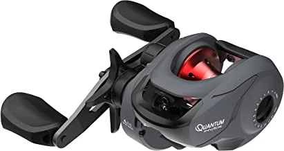 Quantum Invade Baitcast Fishing Reel, DynaMag Cast Control, 5 Bearings (4 + Continuous Anti-Reverse Clutch), and Zero Friction Pinion Design, Gray/Red