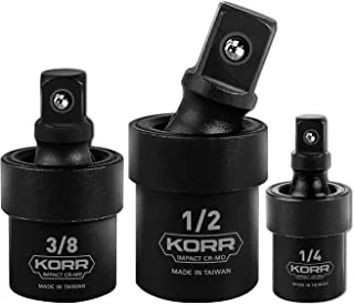 KORR Tools KSS007 3pc Impact Grade Universal Joint Swivel Socket Set 1/4-Inch, 3/8-Inch, 1/2-Inch Drive