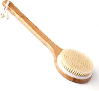 SKY-TOUCH Bath Brush Long Handle, Shower Brush Soft Body Brush Back SPA Clean Natural Bristles Exfoliating Brush Long Wooden Handle Brown