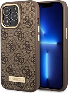 جراب Guess Magsafe 4G PU مع لوحة معدنية بشعار iPhone 14 Pro Max-Brown