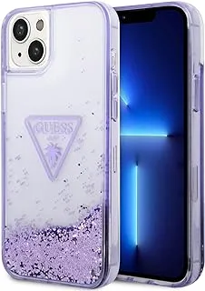 CG Mobile Guess Liquid Glitter Case With Translucent Triangle Logo, Extra Shine, Dual Protective Shield, Classic Design, Anti-Scratch Compatible With iPhone 14 Max (Purple)