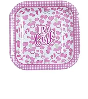 Italo It’s a Girl Beautiful Disposable Party Square Plate 6 Pieces Set, 9 inch Size, Pink