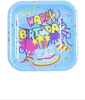 Italo Happy Birthday Party Disposable Square Plate 6-Pices of Set, Blue