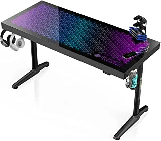 EUREKA ERGONOMIC RGB LED Gaming Desk, Music Sync Lights Up Tempered Glass Desktop, 55