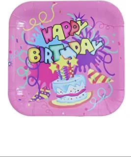 Italo Happy Birthday Party Disposable Square Plate 6-Pices of Set, Pink