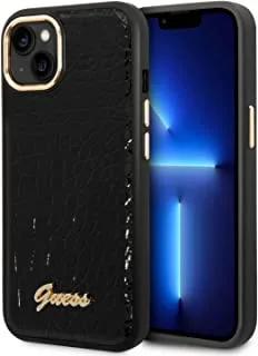 Guess Pu Croco Case With Metal Camera Outline For iPhone 14 Max - Black