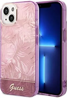 Guess PC/TPU IML Case With Double Layer Electroplated Camera Outline & Toile De Jouy For iPhone 14 Max - Pink