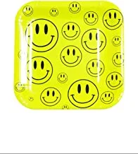 Italo Square Shape Smiley Print Disposable Party Plate 6-Piece Set, 7-Inch Size