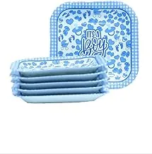 Italo It’s a Boy Beautiful Disposable Party Square Plate 6 Pieces Set, 9 inch Size, Blue