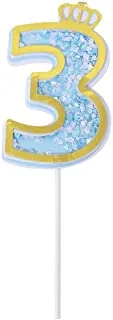 Italo 0746092127750 Acrylic Number 3 Glitter Crown Cake Topper for Birthday Party