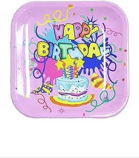 Italo Happy Birthday Party Disposable Square Plate 6-Pices of Set, 9-Inch Size, Pink