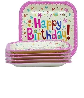 Italo Birthday Party Disposable Square Plate 7-Inch Size, Pink