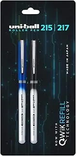 uni-Ball QWiK Refill UB 215 0.5mm Micro Roller Pen(Blue & Black Ink, Pack of 2)