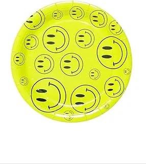 Italo Round Shape Smiley Print Disposable Party Plate 6-Piece Set, 7-Inch Size