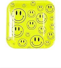 Italo Square Shape Smiley Print Disposable Party Plate 6-Piece Set, 9-Inch Size