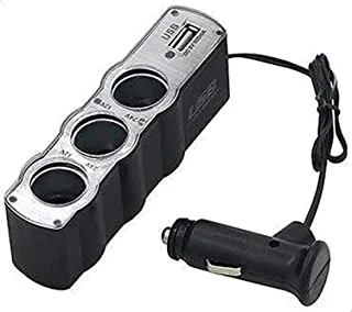 Car Cigarette Lighter Socket Splitter 3-Way USB Charger Adapter DC 12V