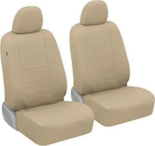 أغطية مقاعد السيارة من الجلد الصناعي UltraLuxe ، المقاعد الأمامية فقط - مجموعة غطاء المقعد الأمامي ، مبطن للراحة ، مناسب عالمي لشاحنات السيارات والشاحنات وسيارات الدفع الرباعي (بيج)