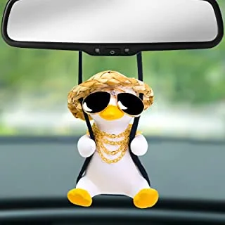 SHOWAY Swinging Duck Car Hanging Ornament, Cute Car Interior Accessories Décor on Swing Rearview Mirror Charms, Funny Animal Car Dangle Aesthetic for Rear View Mirror