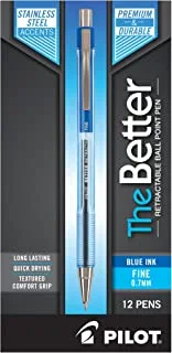 PILOT The Better Ball Point Pen Refillable & Retractable Ballpoint Pens, Fine Point, Blue Ink, 12-Pack (30001)