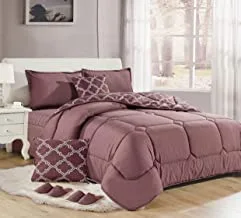 Floral Comforter 10 Pieces  Set By Moon, King Size - Purple