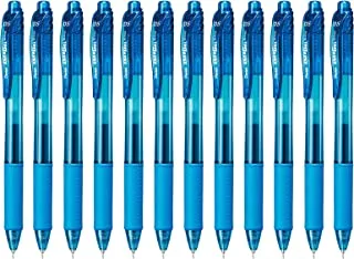 Pentel energel-x retractable liquid gel pen (0.5mm) needle tip, fine line, sky blue ink, box of 12 (bln105-s)