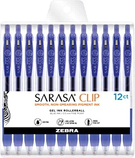 Zebra Pen Sarasa Clip Retractable Gel Pen, Fine Point, 0.5mm, Blue Ink, 12-Pack