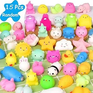 Mochi Squishy Toys Mini Squishy Kawaii Animal Squishies Squeeze Toy Cat Squishy Stress Relief Toys for Adults Goodie Bag Filler Party Birthday Favors for Kids Random (15pcs mochi squishy)